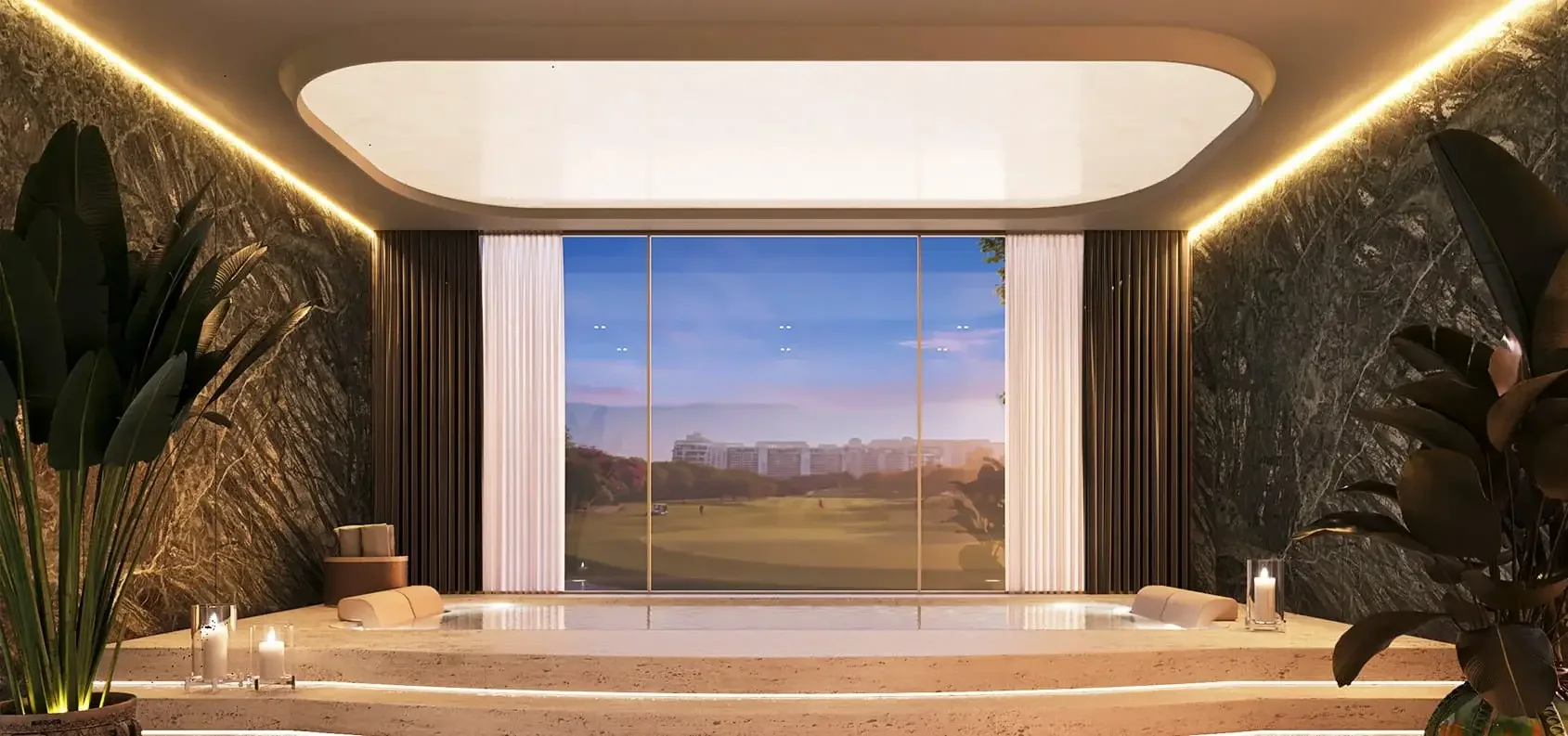 Spa suite framing a view of the golf course