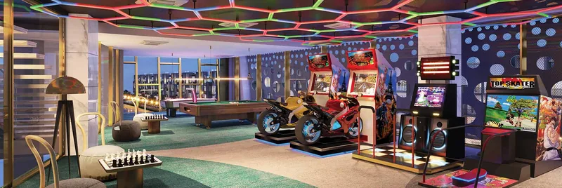 The indoor games arcade with pool, air hockey and simulators — Smartworld Orchard, Sector 61 Gurugram