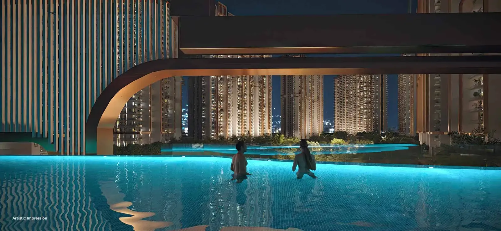 The pool deck after dark