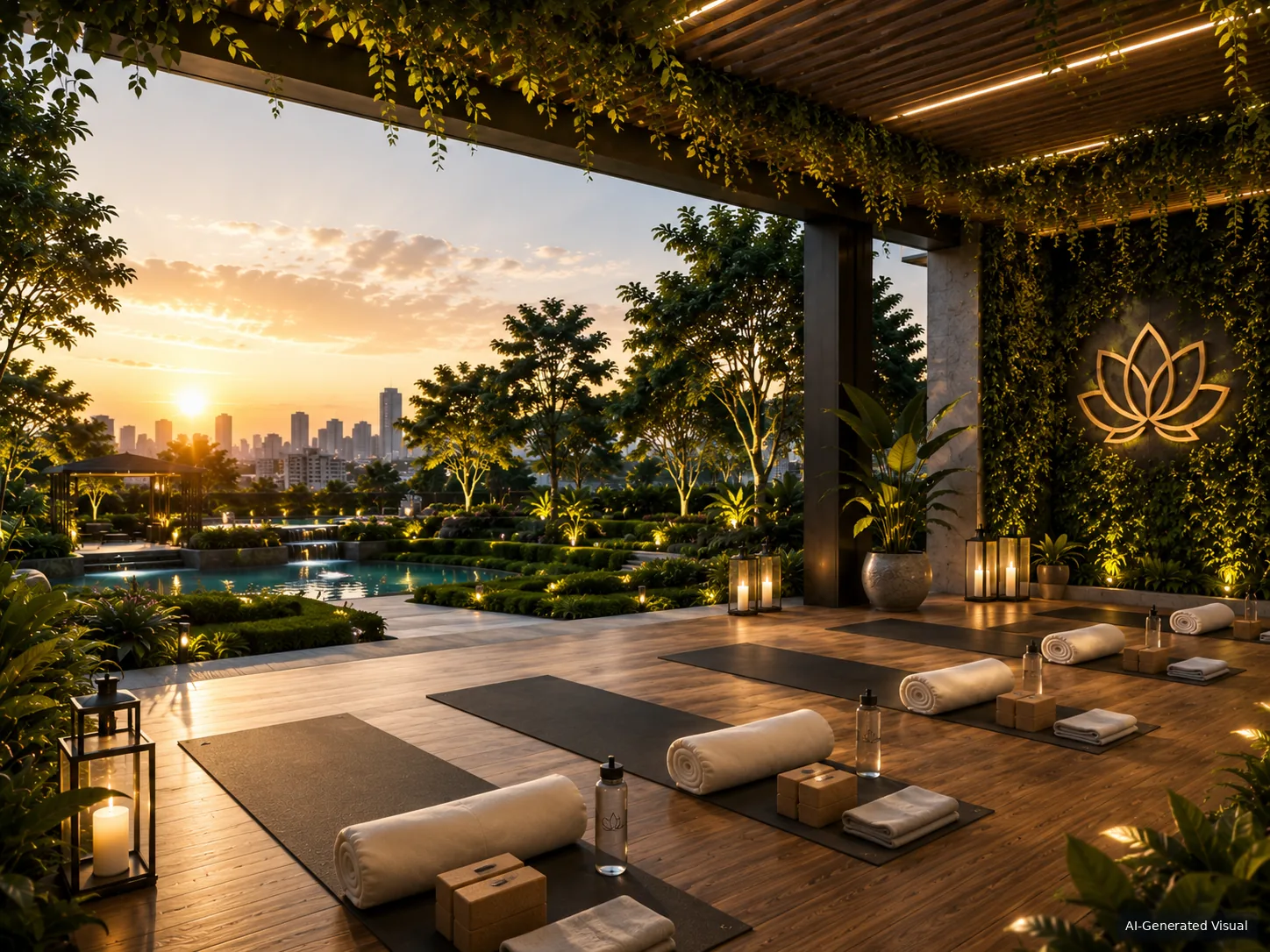 Smartworld 67 yoga & wellness zones — AI-generated visual