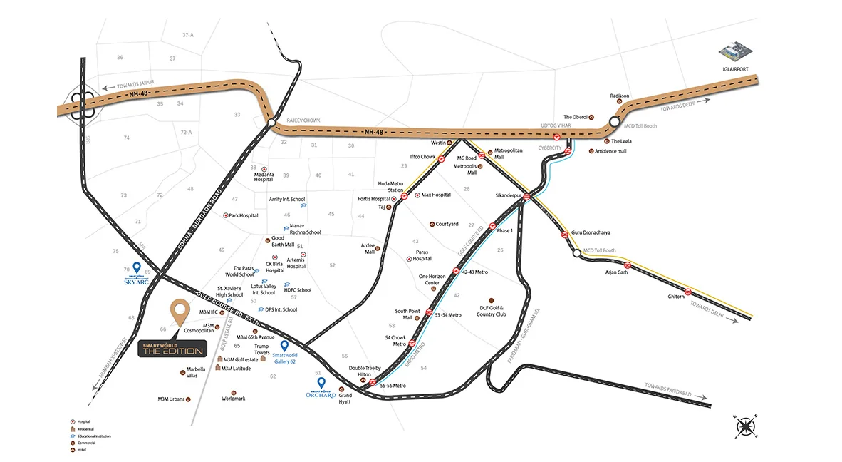 Smartworld The Edition Sector 66, Gurugram location map showing Golf Course Extension Road connectivity